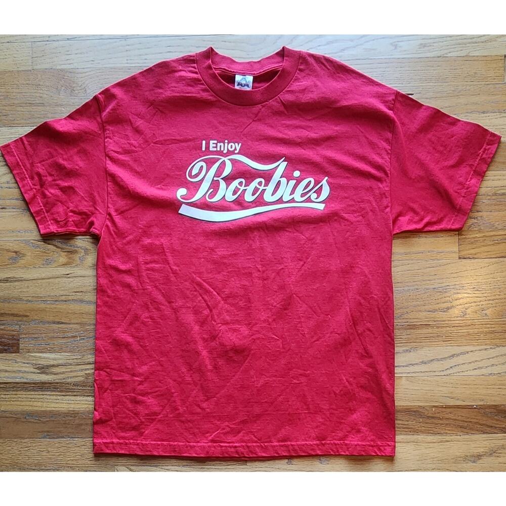 Vintage Alstyle Red I Enjoy Boobies T-shirt Size XL Humor